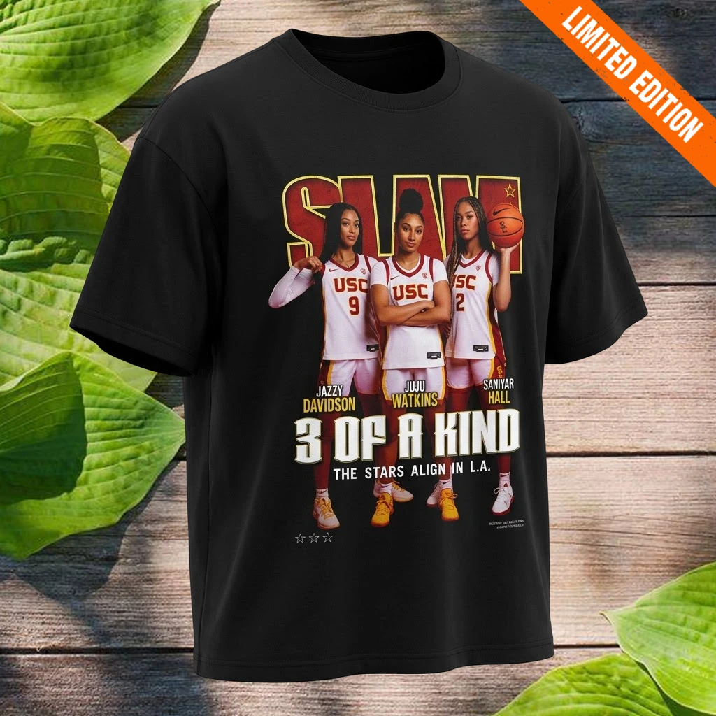 SLAM 265 USC Trojans Women's Basketball Jazzy Davidson Juju Watkins Saniyah Hall 3 Of A Kind T-Shirt